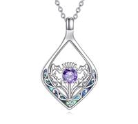 KQF Scottish Thistle Necklace with Amethyst for Women, Celtic Sterling Silver with Scottish Flower Pendant, Irish Jewellery, Gift for Mum and Wife, 22mm Sterling Silver, Amethyst