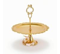 KQFCAZRE Dessert Stand with Handle Single Tier Pedestal Cake Stand Embossed Tableware for Party Hosts , Gold , One Tier