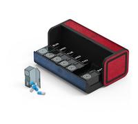 Kqimi 7 Day AM and PM Pill Organiser - Waterproof Leak-Proof Travel Pill Box, Large Capacity with Hidden Lock, Weekly Medication Case for Vitamins Supplements Travel Home Daily Use (Red and Blue)