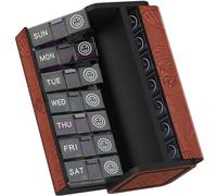 Kqimi Portable Pill Organiser - Weekly Travel Medicine Case with Compact Design for Daily Medication - Sturdy Stylish Daily Pill Box for Vitamins Supplements (7 Day Tablet Organiser) (Brown)