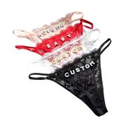 KQISAN Customized Name Crystal Letter Lace Panties Women Underwear Briefs Thong Transparent Lingerie G String Intimates Body Jewelry Girls Gift,Black,M