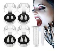 KQLHLHDYZ 4 Pairs Vampire Teeth 4 Sizes of Vampire Teeth for Halloween Cosplay with Strong Adhesive Tube for Halloween Party Makeup Costumes Fancy Dress Accessories