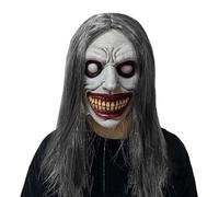 KQLHLHDYZ Horror Halloween Mask, Halloween Exorcist Smile Mask with Hair, Creepy Evil Face Latex Mask for Adults, Smiling Demon Scary Clown for Halloweens Party Carnival Cosplay Props Decoration