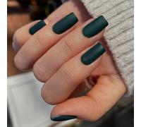 KQueenest Soft Gel Press on Nails Short Medium Square, Matte Black False Nails Short Coffin, Natural Solid Color Fake Nails Set, Reusable Acrylic Stick on Nail for Women Fall Winter 24 Pcs