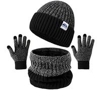KQueenStar Direct Hat Scarf and Gloves Set Mens - Winter Thermal Warm Knitted Beanie Hat Neck Warmer Touchscreen Gloves with Soft Fleece Lining Stretchy Outdoor Sports Gift for Men UK