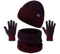 KQueenStar Direct Hat Scarf and Gloves Set Mens - Winter Thermal Warm Knitted Beanie Hat Neck Warmer Touchscreen Gloves with Soft Fleece Lining Stretchy Outdoor Sports Gift for Men UK