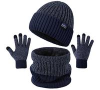 KQueenStar Direct Hat Scarf and Gloves Set Mens - Winter Thermal Warm Knitted Beanie Hat Neck Warmer Touchscreen Gloves with Soft Fleece Lining Stretchy Outdoor Sports Gift for Men UK