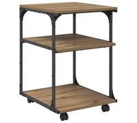 KQWQERT Printer Stand, 3-Tier Rolling Office Cart, Artisan Oak Storage | Industrial Style, Engineered Wood, Lockable Casters, Easy Mobility
