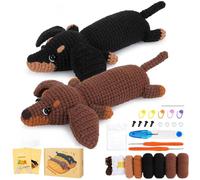 KQWVZ Crochet Set for Beginners, 2 Pieces Crochet Set Animals, Dachshund Yarn Crochet Hook Set, Crochet Set Dachshund for Beginners with Video Course and Step Instructions for Adults and Children