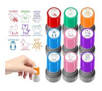 KQWVZ Pack of 9 Self-Inking Teacher Stamps, Teacher Self-Inking Praise Encouragement Children, Colourful Cartoon Teacher Assessment Reward Motivation Stamps for Students Homework
