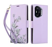 KQXG Case for Honor 400 Pro - Premium Synthetic Leather Wallet Cover, Magnetic Flip, Foldable Kickstand, Full Protection, Card Slots, Butterfly & Daisy Pattern -Purple