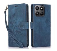 KQXG Case for Honor 400 Smart - Premium Synthetic Leather Wallet Cover, Magnetic Flip, Foldable Kickstand, Full Protection, Card Slots, Butterfly & Orchid Design -Blue
