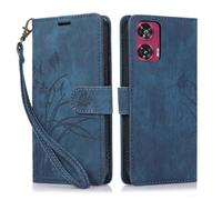 KQXG Case for Motorola Edge 50 Fusion - Premium Synthetic Leather Wallet Cover, Magnetic Flip, Foldable Kickstand, Full Protection, Card Slots, Butterfly & Orchid Design -Blue