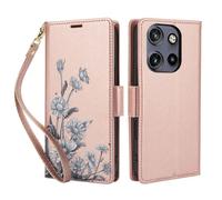KQXG Case for Motorola Edge 50 Neo - Premium Synthetic Leather Wallet Cover, Magnetic Flip, Foldable Kickstand, Full Protection, Card Slots, Butterfly & Daisy Pattern -Rose Gold