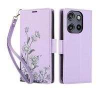 KQXG Case for Motorola Edge 50 Neo - Premium Synthetic Leather Wallet Cover, Magnetic Flip, Foldable Kickstand, Full Protection, Card Slots, Butterfly & Daisy Pattern -Purple