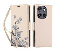 KQXG Case for Motorola Edge 50 Neo - Premium Synthetic Leather Wallet Cover, Magnetic Flip, Foldable Kickstand, Full Protection, Card Slots, Butterfly & Daisy Pattern -Apricot