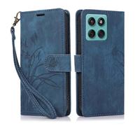KQXG Case for Motorola Edge 60 Fusion/Edge 60 Pro - Premium Synthetic Leather Wallet Cover, Magnetic Flip, Foldable Kickstand, Full Protection, Card Slots, Butterfly & Orchid Design -Blue
