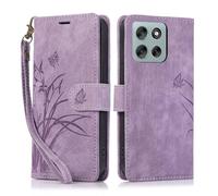 KQXG Case for Motorola Moto G86 - Premium Synthetic Leather Wallet Cover, Magnetic Flip, Foldable Kickstand, Full Protection, Card Slots, Butterfly & Orchid Design -Purple