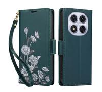 KQXG Case for Redmi Note 14 Pro 5G / 14 Pro Plus/Poco X7 - Premium Synthetic Leather Wallet Cover, Magnetic Flip, Foldable Kickstand, Full Protection, Card Slots, Butterfly & Daisy Pattern -Green