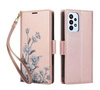 KQXG Case for Samsung Galaxy A53 5G - Premium Synthetic Leather Wallet Cover, Magnetic Flip, Foldable Kickstand, Full Protection, Card Slots, Butterfly & Daisy Pattern -Rose Gold