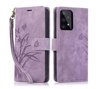 KQXG Case for Samsung Galaxy A53 5G - Premium Synthetic Leather Wallet Cover, Magnetic Flip, Foldable Kickstand, Full Protection, Card Slots, Butterfly & Orchid Design -Purple