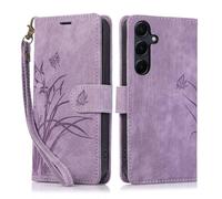 KQXG Case for Samsung Galaxy A55 - Premium Synthetic Leather Wallet Cover, Magnetic Flip, Foldable Kickstand, Full Protection, Card Slots, Butterfly & Orchid Design -Purple