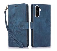 KQXG Case for Samsung Galaxy A56 5G - Premium Synthetic Leather Wallet Cover, Magnetic Flip, Foldable Kickstand, Full Protection, Card Slots, Butterfly & Orchid Design -Blue