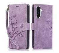 KQXG Case for Samsung Galaxy A56 5G - Premium Synthetic Leather Wallet Cover, Magnetic Flip, Foldable Kickstand, Full Protection, Card Slots, Butterfly & Orchid Design -Purple