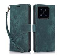 KQXG Case for Xiaomi 14T Pro 5G - Premium Synthetic Leather Wallet Cover, Magnetic Flip, Foldable Kickstand, Full Protection, Card Slots, Butterfly & Orchid Design -Green