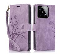 KQXG Case for Xiaomi 15T - Premium Synthetic Leather Wallet Cover, Magnetic Flip, Foldable Kickstand, Full Protection, Card Slots, Butterfly & Orchid Design -Purple
