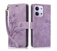 KQXG Case for Xiaomi Redmi 15C 4G / Poco C85 - Premium Synthetic Leather Wallet Cover, Magnetic Flip, Foldable Kickstand, Full Protection, Card Slots, Butterfly & Orchid Design -Purple