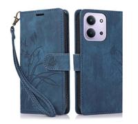 KQXG Case for Xiaomi Redmi 15C 4G / Poco C85 - Premium Synthetic Leather Wallet Cover, Magnetic Flip, Foldable Kickstand, Full Protection, Card Slots, Butterfly & Orchid Design -Blue