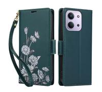 KQXG Case for Xiaomi Redmi 15C 4G / Poco C85 - Premium Synthetic Leather Wallet Cover, Magnetic Flip, Foldable Kickstand, Full Protection, Card Slots, Butterfly & Daisy Pattern -Green