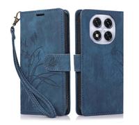 KQXG Case for Xiaomi Redmi Note 14 Pro 5G - Premium Synthetic Leather Wallet Cover, Magnetic Flip, Foldable Kickstand, Full Protection, Card Slots, Butterfly & Orchid Design -Blue