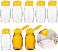 KQYSLXG 8Pcs Honey Dispenser No Drip, 5oz Clear Plastic Honey Jars with Leak-Proof Flip-Top Caps, Refillable Squeeze Bottles for Storing and Dispensing Honey, Syrups, and Condiments