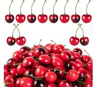 KQYSLXG 90Pcs Fake Mini Cherries, Artificial Faux Cherries Red and Red Black Cherry Decor, Fake Fruit Decor Simulation Cherry Model