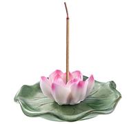 KR. LIF Lotus Incense Holder & Burner, Agarbatti Stand, Detachable Lotus Leaf Incense Tray, Ash Catcher for Altar, Sage & Palo Santo, Ceramic