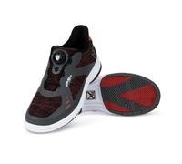KR Strikeforce Jet FT Right Hand Men's Performance Bowling Shoe with Interchangeable Slide pad and Heel on The Slide Foot only, Black/Red/Grey, 9.5
