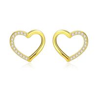 KR5101102◆JerseyLee◆925 Sterling Silver & Yellow Gold Plated Silver Stunning Diamonds Hearts Studs Earrings, Designer Jewelry, Fine Jewelry for Women come with Beautiful Gift Packaging (Silver)
