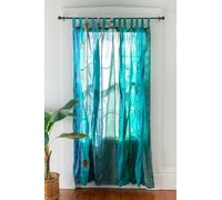 KRAAFTY Indian Old Silk Blend Sari Sheer Curtains - Unique Patchwork Window Drapes for Livingroom and Bedroom - Light Filtering Home Décor Curtains (Turquoise)