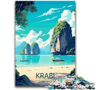 Krabi Thailand Travel Poster Jigsaw Puzzles for Teenagers 1000 Pieces, Challenging Game And Family Play with Matching Poster And Trivia Sheet 1000pcs(50x75cm)