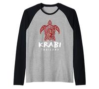 Krabi Thailand Tribal Sea Turtle Island Beach Design Raglan Baseball Tee