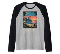 Krabi Thailand Tropical Coast Sunset Retro Travel Design Raglan Baseball Tee