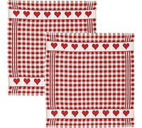 Kracht 2-Pack Tea Towels Premium Cotton Terry Check/Heart red Size 50x50 cm