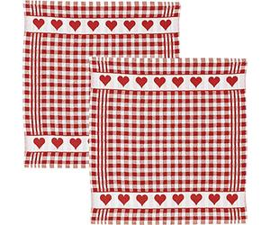 Kracht 2-Pack Tea Towels Premium Cotton Terry Check/Heart red Size 50x50 cm