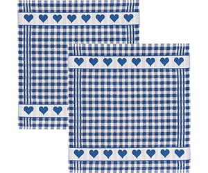 Kracht 2-Pack Tea Towels Premium Cotton Terry Checks/Heart Blue Size 50x50 cm