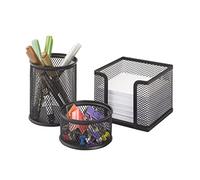 Kraf Metal Mesh Pen Holder Desk Organizers, Trio Set, Pencil Holder, Paper Clip Holder, Memo Pad Holder (Black) (470G)
