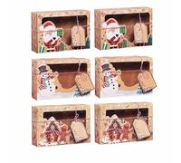 Kraft Boxes 3/6/9/12pcs Kraft Paper Candy Boxes Merry Christmas Cookie Gift Box Clear Window Packaging Bag Party Favor New Year Decoration(6pcs)