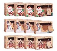Kraft Boxes 3/6/9/12pcs Kraft Paper Candy Boxes Merry Christmas Cookie Gift Box Clear Window Packaging Bag Party Favor New Year Decoration(12pcs)