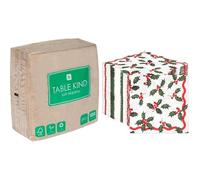 Kraft Brown Napkins 100pk & Christmas Holly Napkins 100pk Disposable Eco-Friendly Party Tableware Bundle